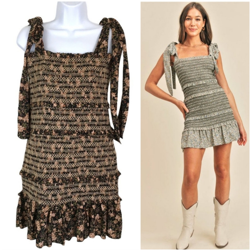 Reset by Jane Floral Smocked Drop Waist Dress L Feminine Beach Romantic